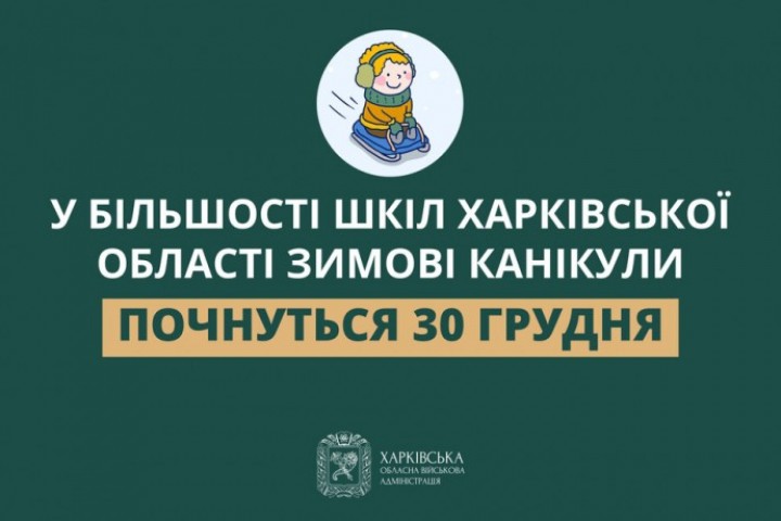 У більшості шкіл Харківської області зимові канікули почнуться 30 грудня